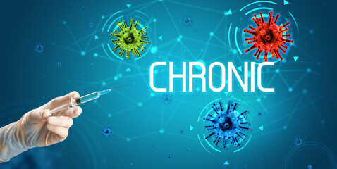 Syringe, medical injection in hand, coronavirus vaccine concept