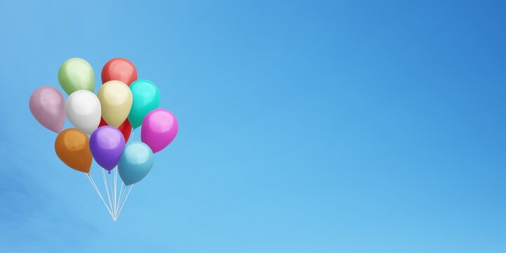 3D rendering. A set of flying colorful balloons for parties and celebrations. Matte and shiny. Isolated on a blue background. Helium ballons. 3D render.