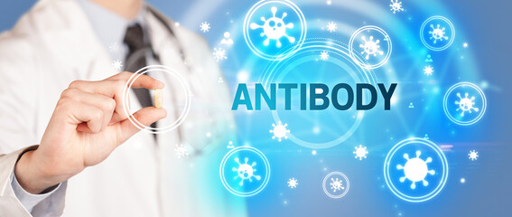 Doctor giving pill, virus concept