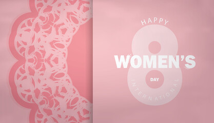 Fototapeta na wymiar Pink international women's day flyer with vintage pattern