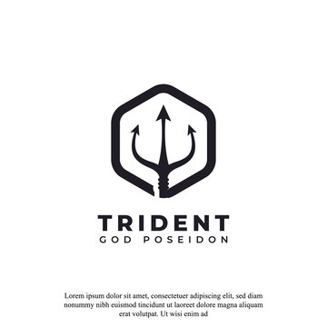 Classic Vintage Trident Neptune God Poseidon Triton King Spear Logo Icon Design Template