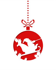 Christmas ornament with santa claus is flying in sleigh. Template for laser cut.