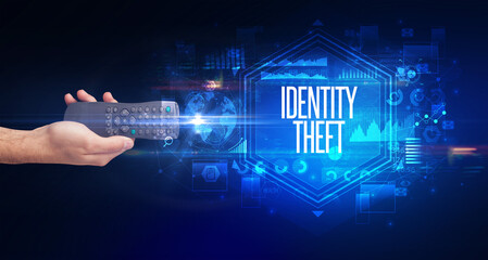 hand holding wireless peripheral, cyber security concept