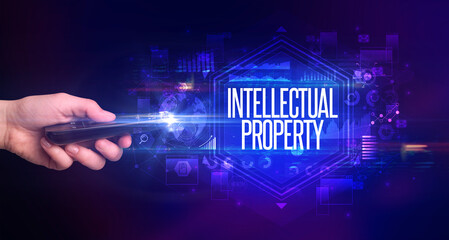 hand holding wireless peripheral, cyber security concept