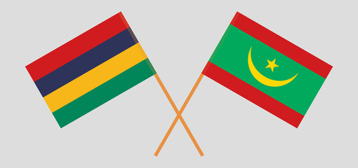 Crossed flags of Mauritius and Mauritania. Official colors. Correct proportion