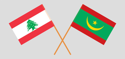 Crossed flags of the Lebanon and Mauritania. Official colors. Correct proportion