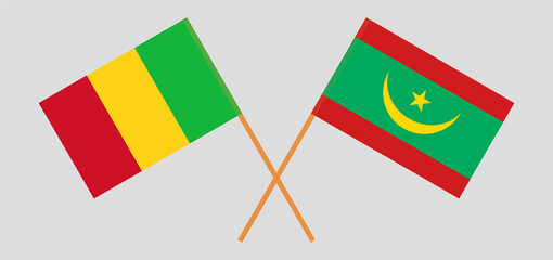 Crossed flags of Mali and Mauritania. Official colors. Correct proportion