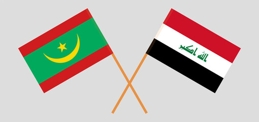 Crossed flags of Mauritania and Iraq. Official colors. Correct proportion