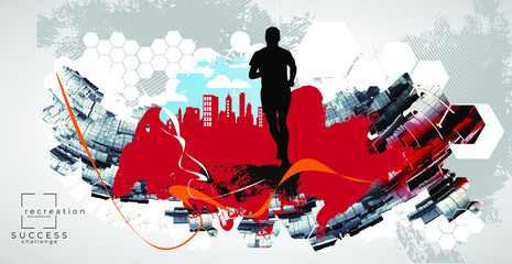 Running marathon, people run, sport background ready for poster or banner vector illustration