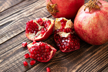 pomegranate on a plate on the table