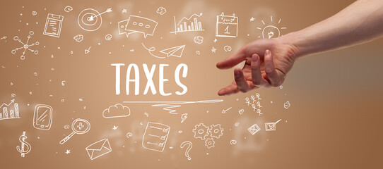 Close-Up of cropped hand pointing at business inscription