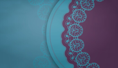 Turquoise banner template with indian purple pattern and logo space