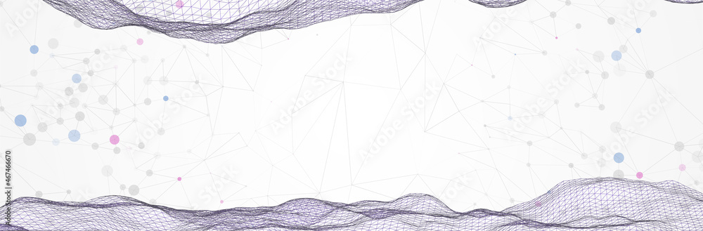 Poster abstract 3d background. plexus effect. wireframe surface. virtual landscape. stock vector illustrati