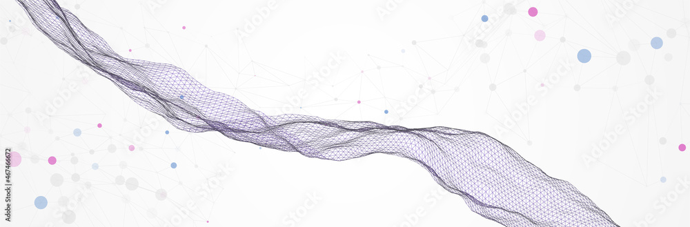 Poster abstract 3d background. plexus effect. wireframe surface. virtual landscape. stock vector illustrati
