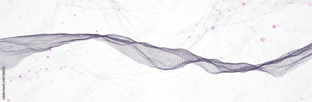 Poster abstract 3d background. plexus effect. wireframe surface. virtual landscape. stock vector illustrati