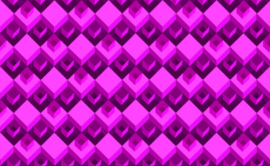 Geometric seamless pattern with three-dimensional cubes. Abstract mosaic of pink color square shape box. Diamond tle ornament