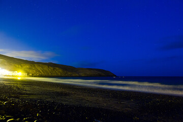 Small fishermen village in fuerteventura by night