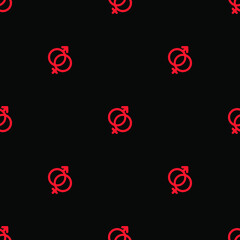 Seamless pattern with the symbol men and women on a black background glowing red neon signs