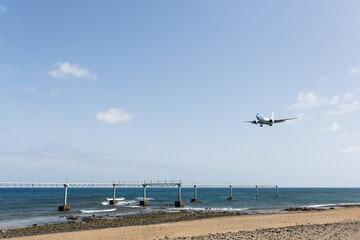 Fototapeta na wymiar Landing in the lanzarote airport in canary islands