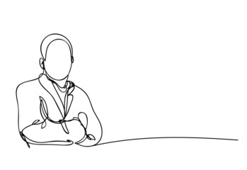 Businessman standing, Thinking ideas, Marketing Concept, continuous line drawing, vector design