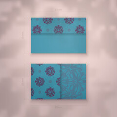 Turquoise business card template with vintage purple pattern for your brand.
