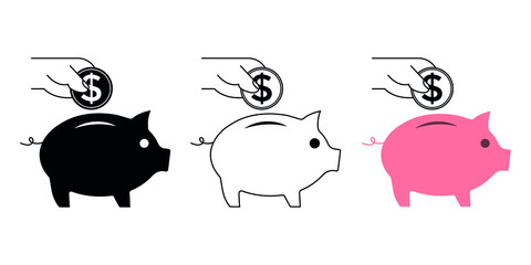 Piggy bank icon set. Piggy bank, saving money, icon saving money in piggy bank. Baby pig piggy bank. vector illustration