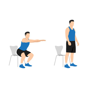 Man doing Chair squat exercise. Flat vector illustration isolated on white background