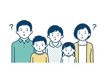 5人家族のイラスト・疑問のポーズ