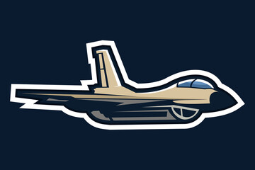 American cold war fighter plane vector illustration. simple aircraft logo, military equipment.