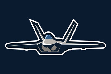 American cold war stealth fighter plane vector illustration. simple aircraft logo, military equipment.