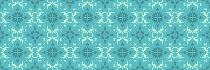 Abstract background image with floral ornaments on a blue and green background. Seamless background for wallpaper, textures. 