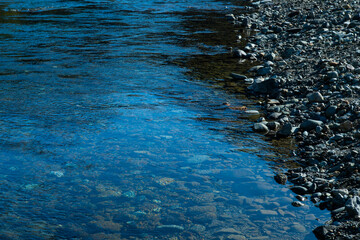 河原に流れる水と小石の境界