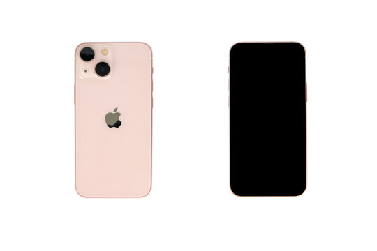 new iPhone 13, pink, smartphone images, front and back, the world's leading smartphone camera technology. Technology concept.