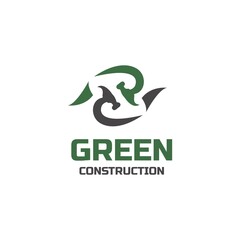 green hammer construction logo icon vector template
