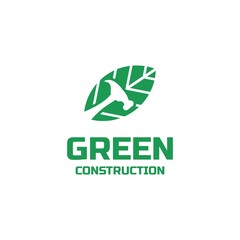 green leaf with hammer construction logo icon vector template