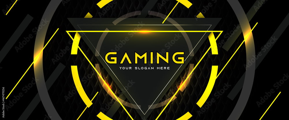 Poster Futuristic light yellow gaming banner design with metal technology concept. Vector illustration for business corporate promotion, game header social media, live streaming background