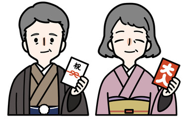 Obraz premium 人物イラストセット_シニア_ご祝儀