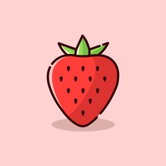 Illustration vector graphic of Strawberry. Strawberry minimalist style isolated on a pink background. The illustration is Suitable for Banner, flyers, stickers, etc.