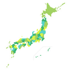 Naklejka na ściany i meble 日本地図, スクエアドットマップ, 地方別, 県別, 北方領土