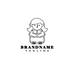kids reading book logo cartoon icon design template black isolated vector illustration