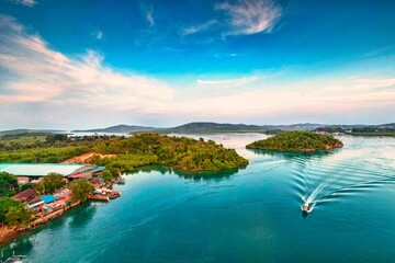 tropical island at sunset