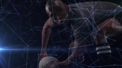 Animation of communication network over male rugby player passing ball