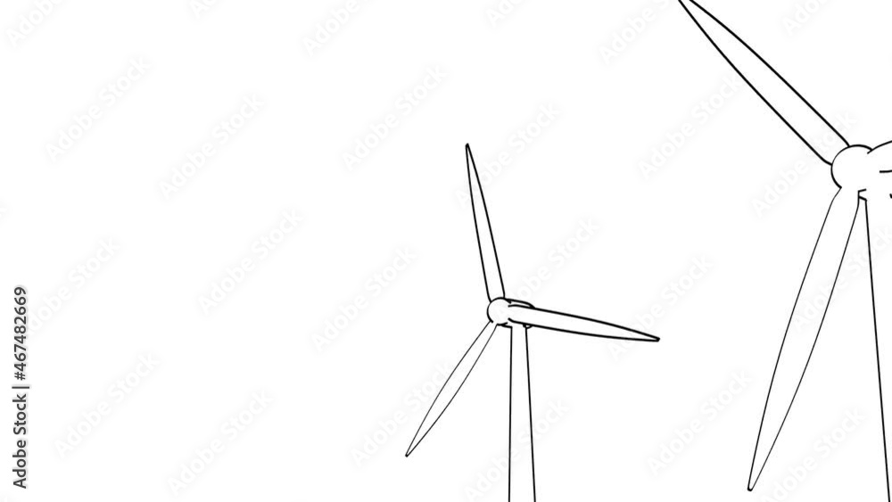 Poster wind turbine generating electricity. thin lines