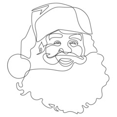 Continuous line drawing. One line Santa Claus. Merry christmas and happy new year vector illustration