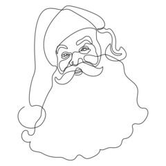 Continuous line drawing. One line Santa Claus. Merry christmas and happy new year vector illustration