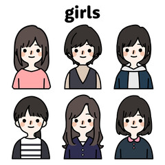人物イラストセット_かわいい私服の女の子
