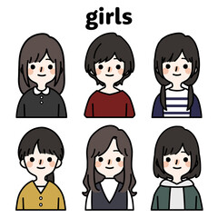 人物イラストセット_かわいい私服の女の子