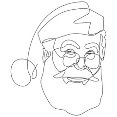 Santa Claus face. Continuous line portrait of Santa. One line Black white christmas sketch the head of Santa Claus. Happy new year