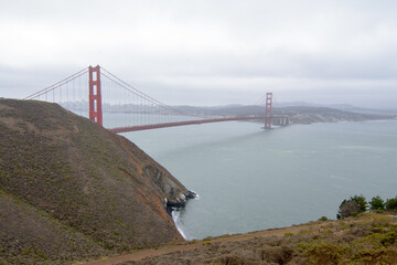 Gloomy murky weather over Golden Gate bridge San Francisco California