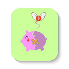 Broken Piggy Bank. Flat vector illustration business concept.